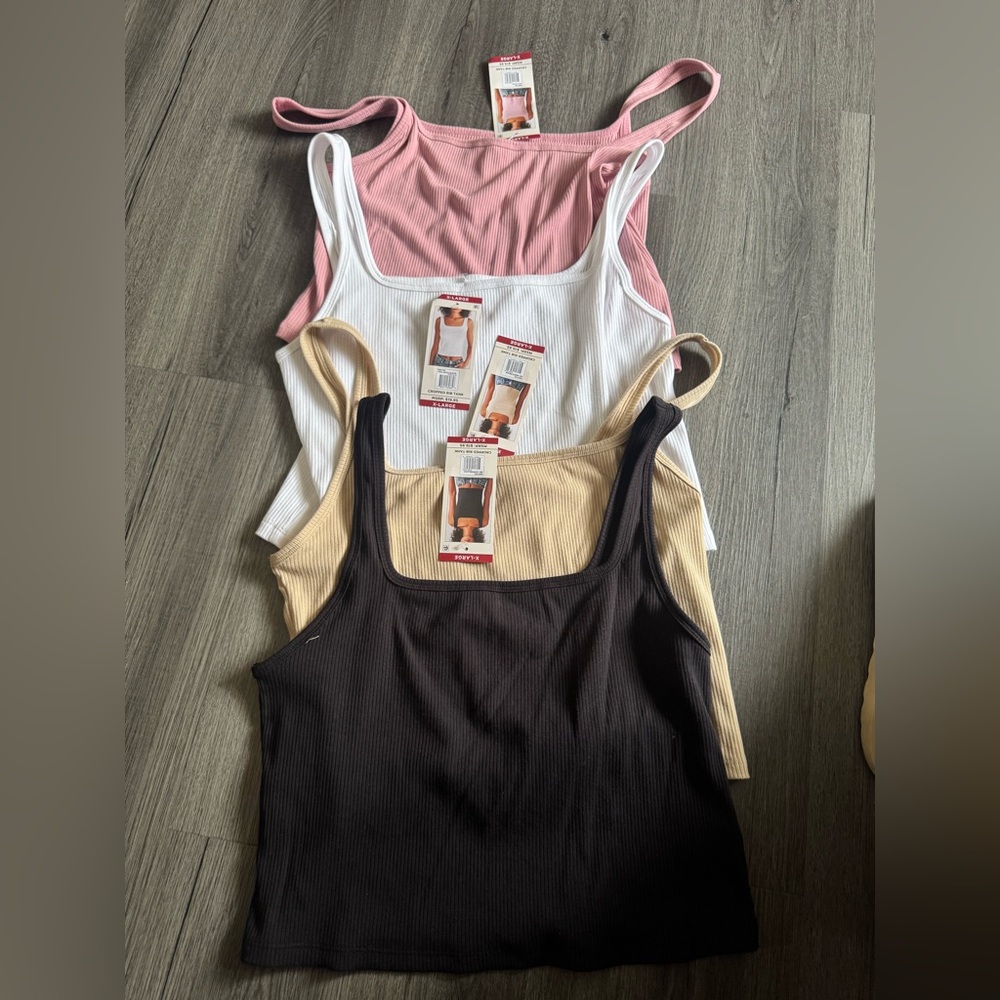 Aeropostale Ribbed Camisole Trio - Pink, White, Black